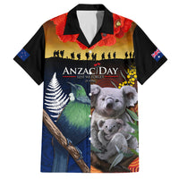 Australia and New Zealand ANZAC Day Family Matching Off The Shoulder Long Sleeve Dress and Hawaiian Shirt Tui Bird and Koala mix Maori and Aboriginal Pattern LT03 Dad's Shirt - Short Sleeve Black - Polynesian Pride