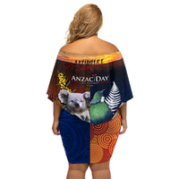 Australia and New Zealand ANZAC Day Family Matching Off Shoulder Short Dress and Hawaiian Shirt Tui Bird and Koala mix Maori and Aboriginal Pattern LT03 - Polynesian Pride
