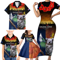 Australia and New Zealand ANZAC Day Family Matching Short Sleeve Bodycon Dress and Hawaiian Shirt Tui Bird and Koala mix Maori and Aboriginal Pattern LT03 - Polynesian Pride