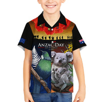 Australia and New Zealand ANZAC Day Family Matching Summer Maxi Dress and Hawaiian Shirt Tui Bird and Koala mix Maori and Aboriginal Pattern LT03 Son's Shirt Black - Polynesian Pride