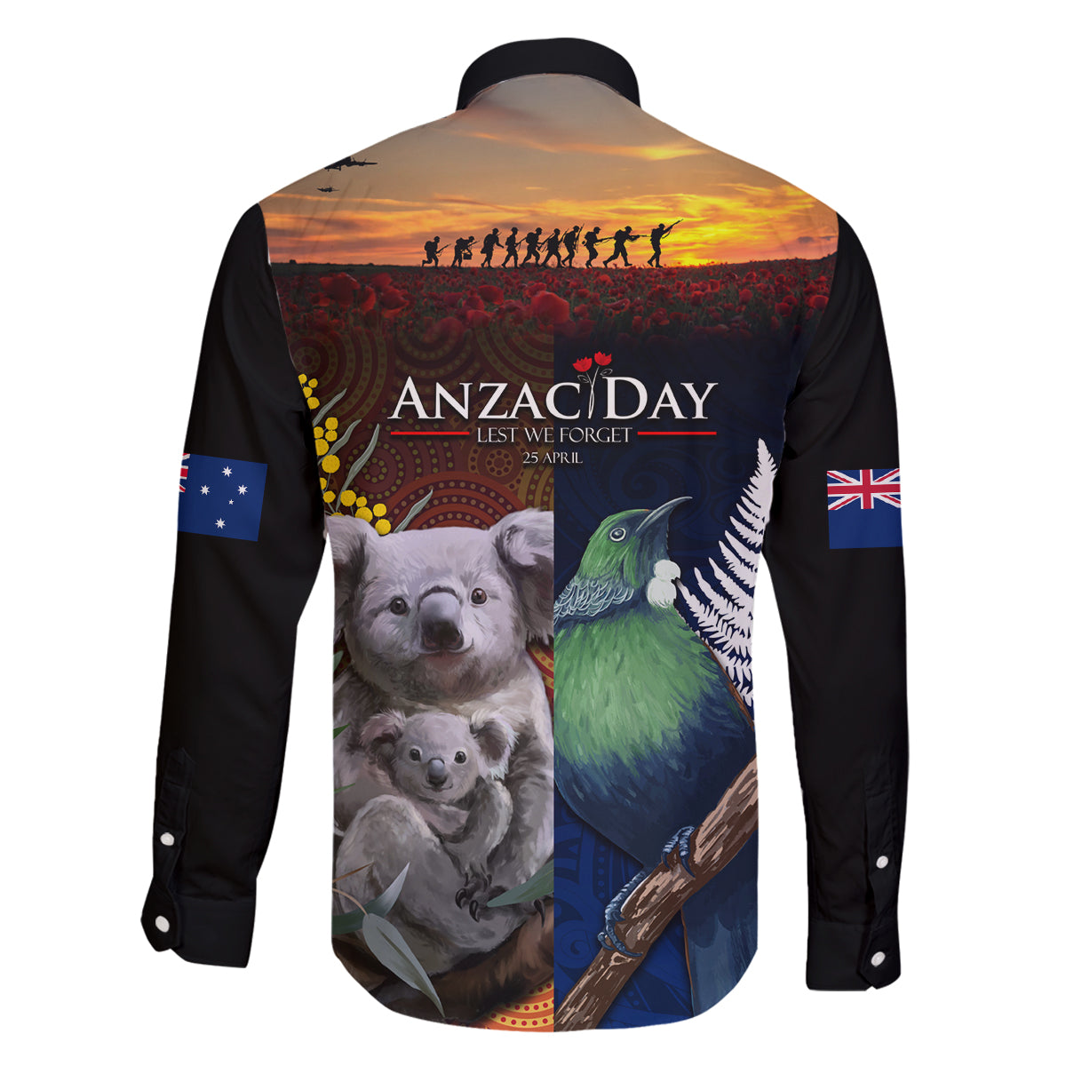 Australia and New Zealand ANZAC Day Family Matching Tank Maxi Dress and Hawaiian Shirt Tui Bird and Koala mix Maori and Aboriginal Pattern LT03 - Polynesian Pride