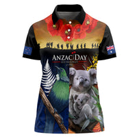 Australia and New Zealand ANZAC Day Women Polo Shirt Tui Bird and Koala mix Maori and Aboriginal Pattern LT03 Female Black - Polynesian Pride