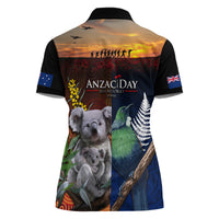Australia and New Zealand ANZAC Day Women Polo Shirt Tui Bird and Koala mix Maori and Aboriginal Pattern LT03 - Polynesian Pride