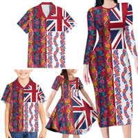 Hawaiian Lei Family Matching Long Sleeve Bodycon Dress and Hawaiian Shirt National Flag Striped Style LT03 - Polynesian Pride