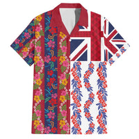 Hawaiian Lei Family Matching Long Sleeve Bodycon Dress and Hawaiian Shirt National Flag Striped Style LT03 Dad's Shirt - Short Sleeve Red - Polynesian Pride
