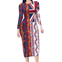 Hawaiian Lei Family Matching Long Sleeve Bodycon Dress and Hawaiian Shirt National Flag Striped Style LT03 Mom's Dress Red - Polynesian Pride