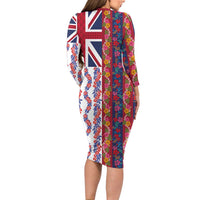 Hawaiian Lei Family Matching Long Sleeve Bodycon Dress and Hawaiian Shirt National Flag Striped Style LT03 - Polynesian Pride