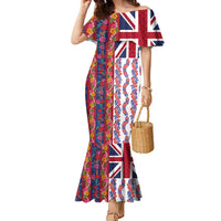 Hawaiian Lei Family Matching Mermaid Dress and Hawaiian Shirt National Flag Striped Style LT03 Mom's Dress Red - Polynesian Pride
