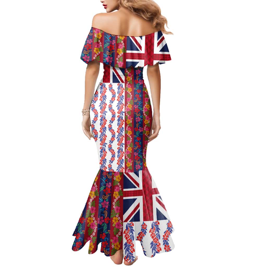 Hawaiian Lei Family Matching Mermaid Dress and Hawaiian Shirt National Flag Striped Style LT03 - Polynesian Pride