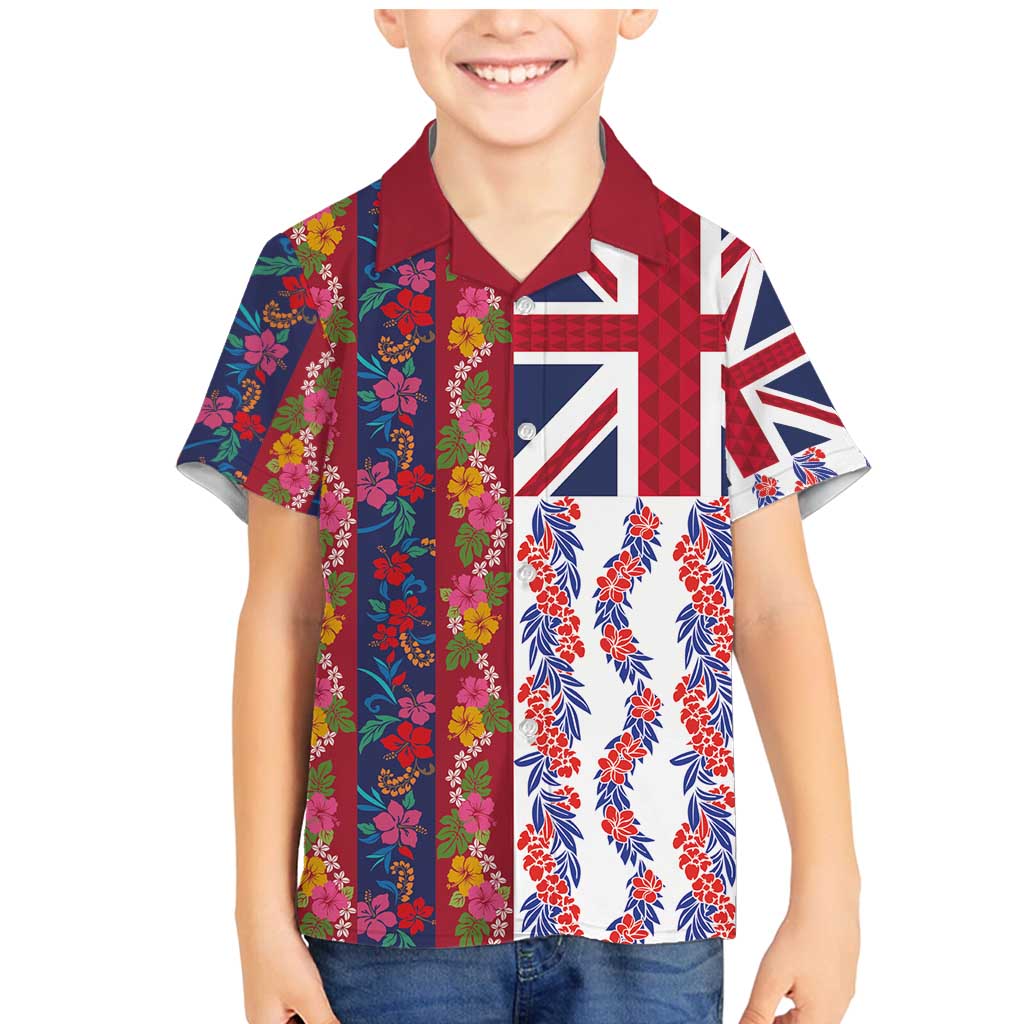 Hawaiian Lei Family Matching Mermaid Dress and Hawaiian Shirt National Flag Striped Style LT03 Son's Shirt Red - Polynesian Pride