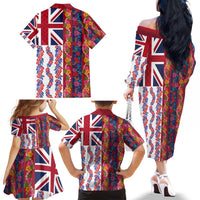 Hawaiian Lei Family Matching Off The Shoulder Long Sleeve Dress and Hawaiian Shirt National Flag Striped Style LT03 - Polynesian Pride