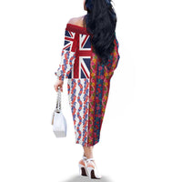 Hawaiian Lei Family Matching Off The Shoulder Long Sleeve Dress and Hawaiian Shirt National Flag Striped Style LT03 - Polynesian Pride