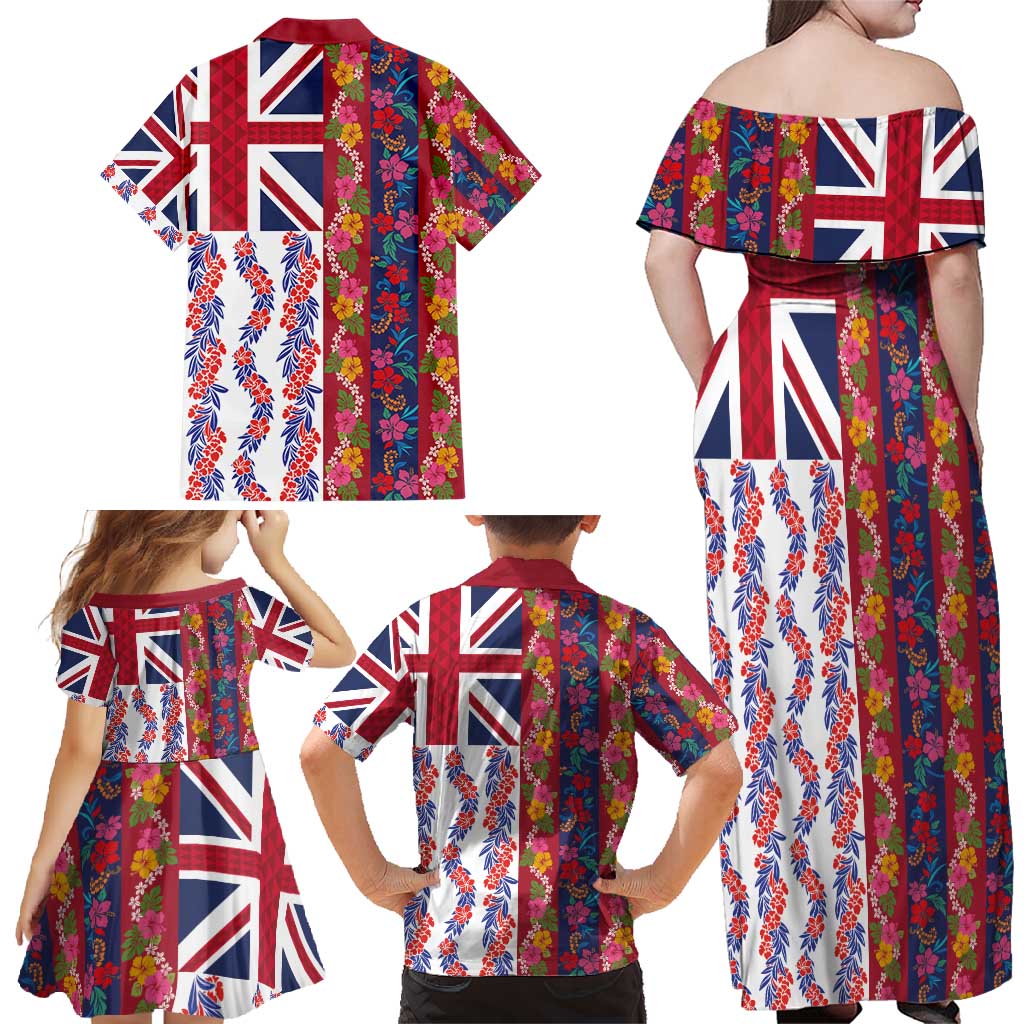 Hawaiian Lei Family Matching Off Shoulder Maxi Dress and Hawaiian Shirt National Flag Striped Style LT03 - Polynesian Pride