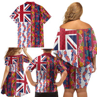 Hawaiian Lei Family Matching Off Shoulder Short Dress and Hawaiian Shirt National Flag Striped Style LT03 - Polynesian Pride