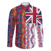 Hawaiian Lei Family Matching Off Shoulder Short Dress and Hawaiian Shirt National Flag Striped Style LT03 Dad's Shirt - Long Sleeve Red - Polynesian Pride
