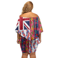 Hawaiian Lei Family Matching Off Shoulder Short Dress and Hawaiian Shirt National Flag Striped Style LT03 - Polynesian Pride
