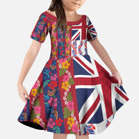 Hawaiian Lei Family Matching Short Sleeve Bodycon Dress and Hawaiian Shirt National Flag Striped Style LT03 Daughter's Dress Red - Polynesian Pride
