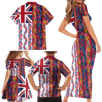 Hawaiian Lei Family Matching Short Sleeve Bodycon Dress and Hawaiian Shirt National Flag Striped Style LT03 - Polynesian Pride