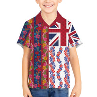 Hawaiian Lei Family Matching Short Sleeve Bodycon Dress and Hawaiian Shirt National Flag Striped Style LT03 Son's Shirt Red - Polynesian Pride