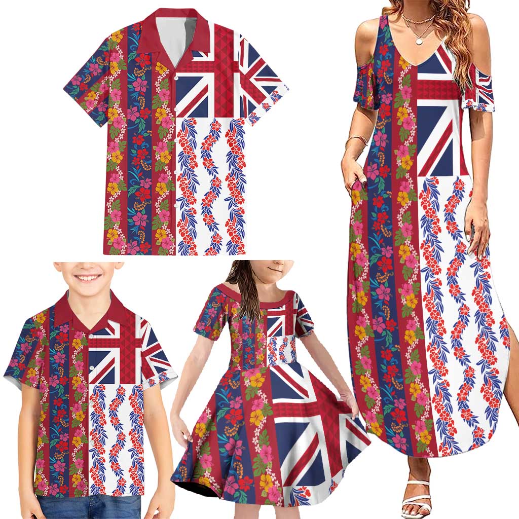 Hawaiian Lei Family Matching Summer Maxi Dress and Hawaiian Shirt National Flag Striped Style LT03 - Polynesian Pride