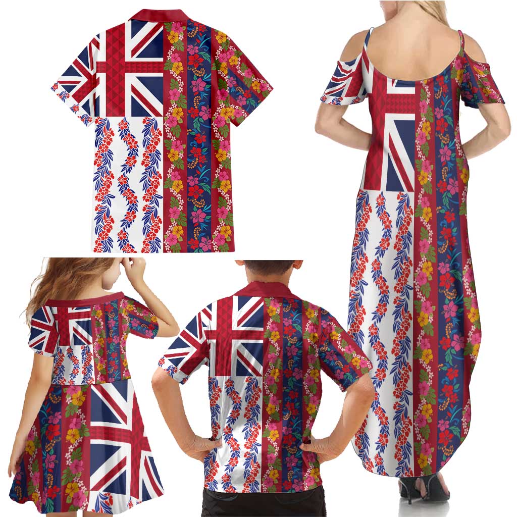 Hawaiian Lei Family Matching Summer Maxi Dress and Hawaiian Shirt National Flag Striped Style LT03 - Polynesian Pride