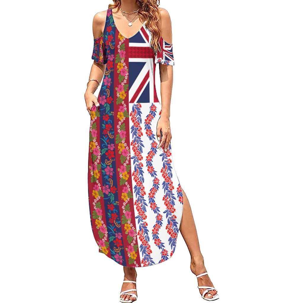 Hawaiian Lei Family Matching Summer Maxi Dress and Hawaiian Shirt National Flag Striped Style LT03 Mom's Dress Red - Polynesian Pride