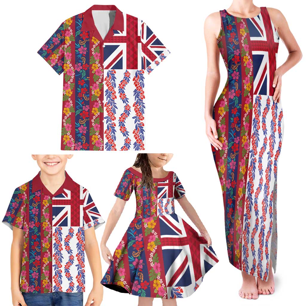 Hawaiian Lei Family Matching Tank Maxi Dress and Hawaiian Shirt National Flag Striped Style LT03 - Polynesian Pride