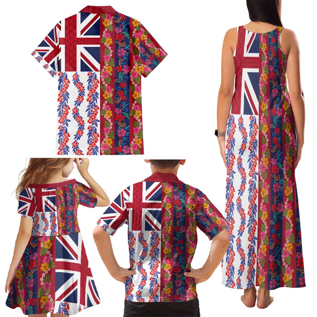 Hawaiian Lei Family Matching Tank Maxi Dress and Hawaiian Shirt National Flag Striped Style LT03 - Polynesian Pride