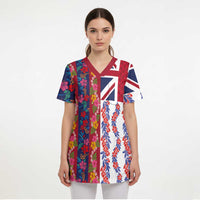 Hawaiian Lei Scrub Top National Flag Striped Style - Polynesian Pride