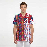 Hawaiian Lei Scrub Top National Flag Striped Style - Polynesian Pride