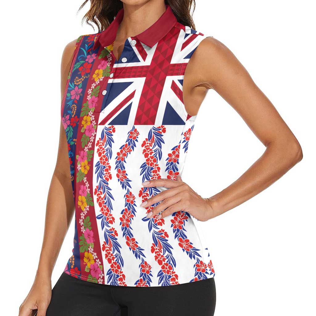 Hawaiian Lei Women Sleeveless Polo Shirt National Flag Striped Style