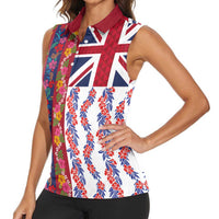 Hawaiian Lei Women Sleeveless Polo Shirt National Flag Striped Style