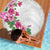 Hawaiian Hibiscus and Art Polynesian Tattoo Beach Blanket White Color