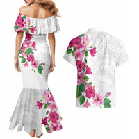 Hawaiian Hibiscus and Art Polynesian Tattoo Couples Matching Mermaid Dress and Hawaiian Shirt White Color LT03 - Polynesian Pride