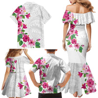 Hawaiian Hibiscus and Art Polynesian Tattoo Family Matching Mermaid Dress and Hawaiian Shirt White Color LT03 - Polynesian Pride