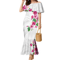 Hawaiian Hibiscus and Art Polynesian Tattoo Family Matching Mermaid Dress and Hawaiian Shirt White Color LT03 Mom's Dress White - Polynesian Pride
