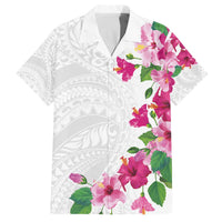 Hawaiian Hibiscus and Art Polynesian Tattoo Family Matching Off The Shoulder Long Sleeve Dress and Hawaiian Shirt White Color LT03 Dad's Shirt - Short Sleeve White - Polynesian Pride