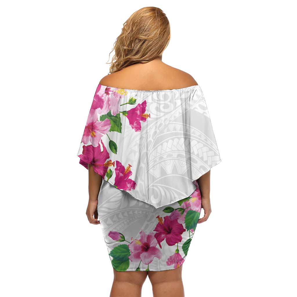 Hawaiian Hibiscus and Art Polynesian Tattoo Family Matching Off Shoulder Short Dress and Hawaiian Shirt White Color LT03 - Polynesian Pride
