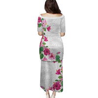 Hawaiian Hibiscus and Art Polynesian Tattoo Family Matching Puletasi and Hawaiian Shirt White Color LT03 - Polynesian Pride