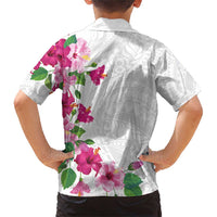Hawaiian Hibiscus and Art Polynesian Tattoo Family Matching Short Sleeve Bodycon Dress and Hawaiian Shirt White Color LT03 - Polynesian Pride