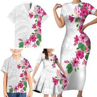 Hawaiian Hibiscus and Art Polynesian Tattoo Family Matching Short Sleeve Bodycon Dress and Hawaiian Shirt White Color LT03 - Polynesian Pride