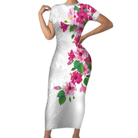 Hawaiian Hibiscus and Art Polynesian Tattoo Family Matching Short Sleeve Bodycon Dress and Hawaiian Shirt White Color LT03 Mom's Dress White - Polynesian Pride