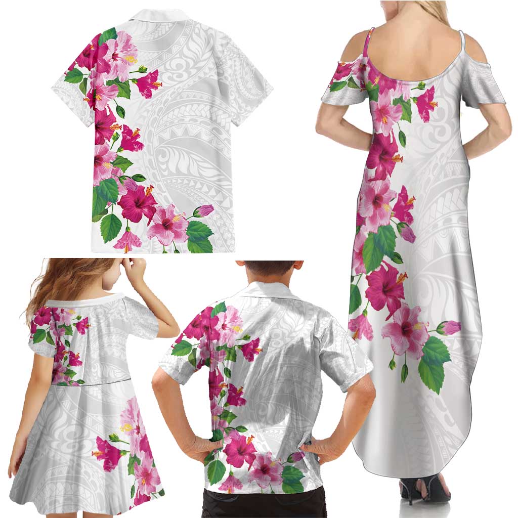Hawaiian Hibiscus and Art Polynesian Tattoo Family Matching Summer Maxi Dress and Hawaiian Shirt White Color LT03 - Polynesian Pride