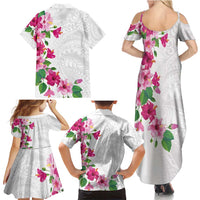 Hawaiian Hibiscus and Art Polynesian Tattoo Family Matching Summer Maxi Dress and Hawaiian Shirt White Color LT03 - Polynesian Pride