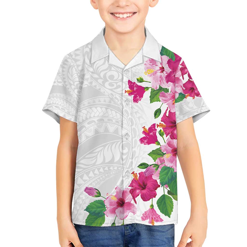 Hawaiian Hibiscus and Art Polynesian Tattoo Family Matching Summer Maxi Dress and Hawaiian Shirt White Color LT03 Son's Shirt White - Polynesian Pride