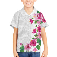 Hawaiian Hibiscus and Art Polynesian Tattoo Family Matching Summer Maxi Dress and Hawaiian Shirt White Color LT03 Son's Shirt White - Polynesian Pride