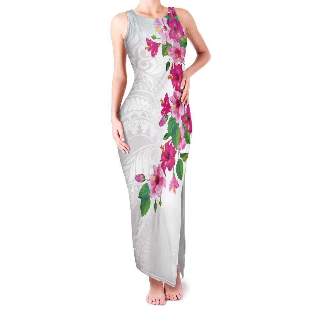 Hawaiian Hibiscus and Art Polynesian Tattoo Family Matching Tank Maxi Dress and Hawaiian Shirt White Color LT03 Mom's Dress White - Polynesian Pride