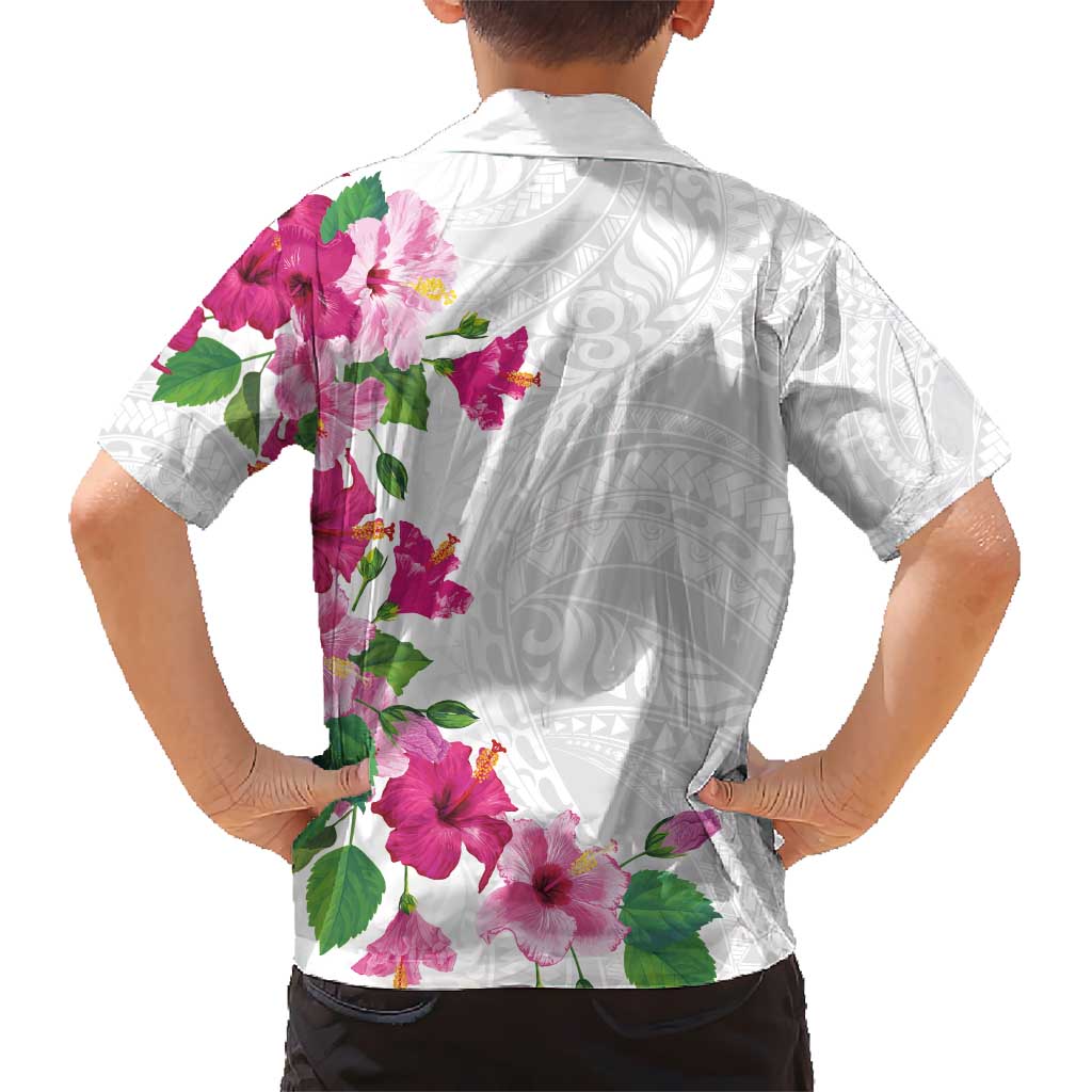 Hawaiian Hibiscus and Art Polynesian Tattoo Kid Hawaiian Shirt White Color