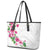 Hawaiian Hibiscus and Art Polynesian Tattoo Leather Tote Bag White Color