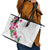 Hawaiian Hibiscus and Art Polynesian Tattoo Leather Tote Bag White Color